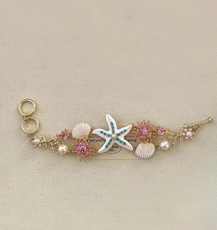 Wholesale Bohemian exaggerated color starfish shell pearl necklace clavicle chain