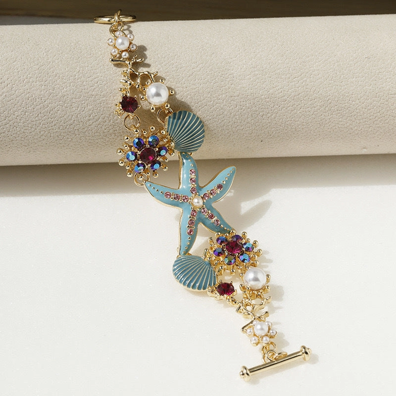 Wholesale Bohemian exaggerated color starfish shell pearl necklace clavicle chain