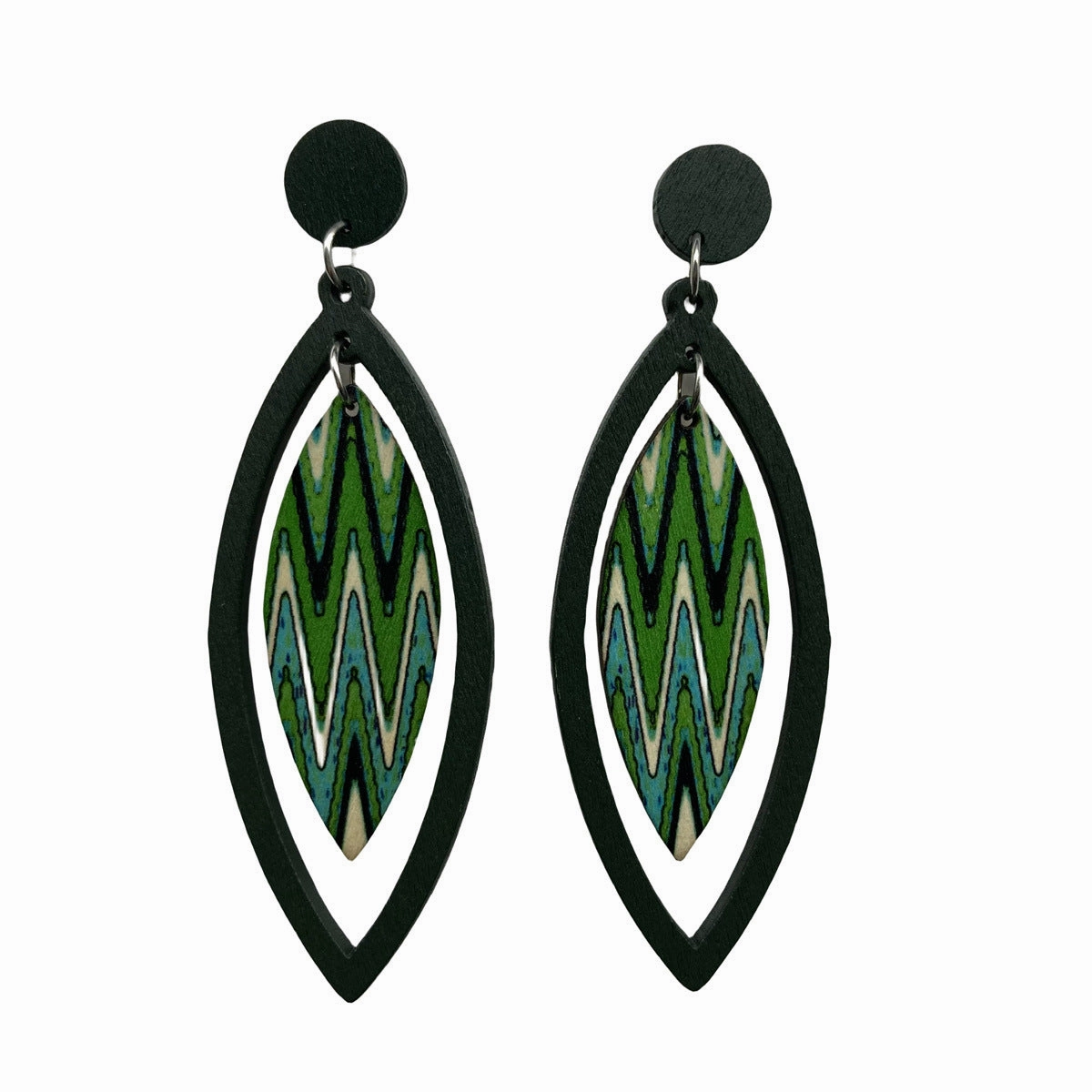 Wholesale Bohemian Exaggerated Wooden Leaves Geometric Retro Earrings