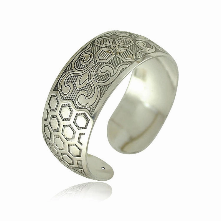 Wholesale  Bohemian Flower Teng Ancient Miao Silver Bracele Retro Wide Tibetan Silver Bracelet