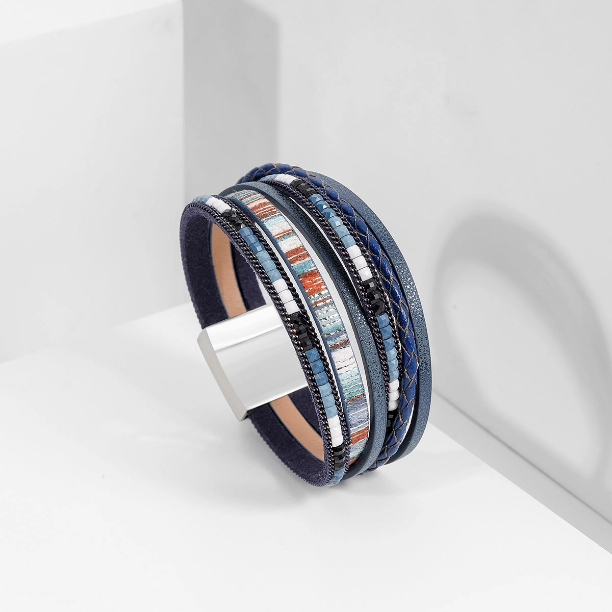 Wholesale Bohemian Hand Woven Leather Alloy Magnetic Buckle Women's Fashion Bracelets