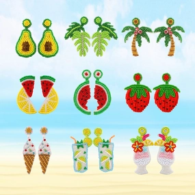 Wholesale Bohemian Handmade Beaded Fruit Series Rice Bead Earrings