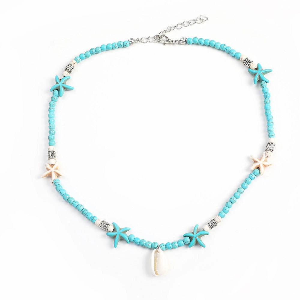 Wholesale Bohemian Handmade Turquoise Natural Shell Starfish Necklace