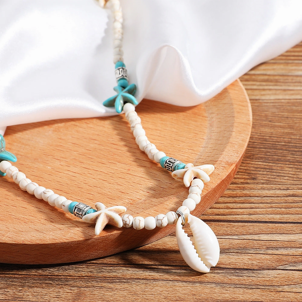 Wholesale Bohemian Handmade Turquoise Natural Shell Starfish Necklace