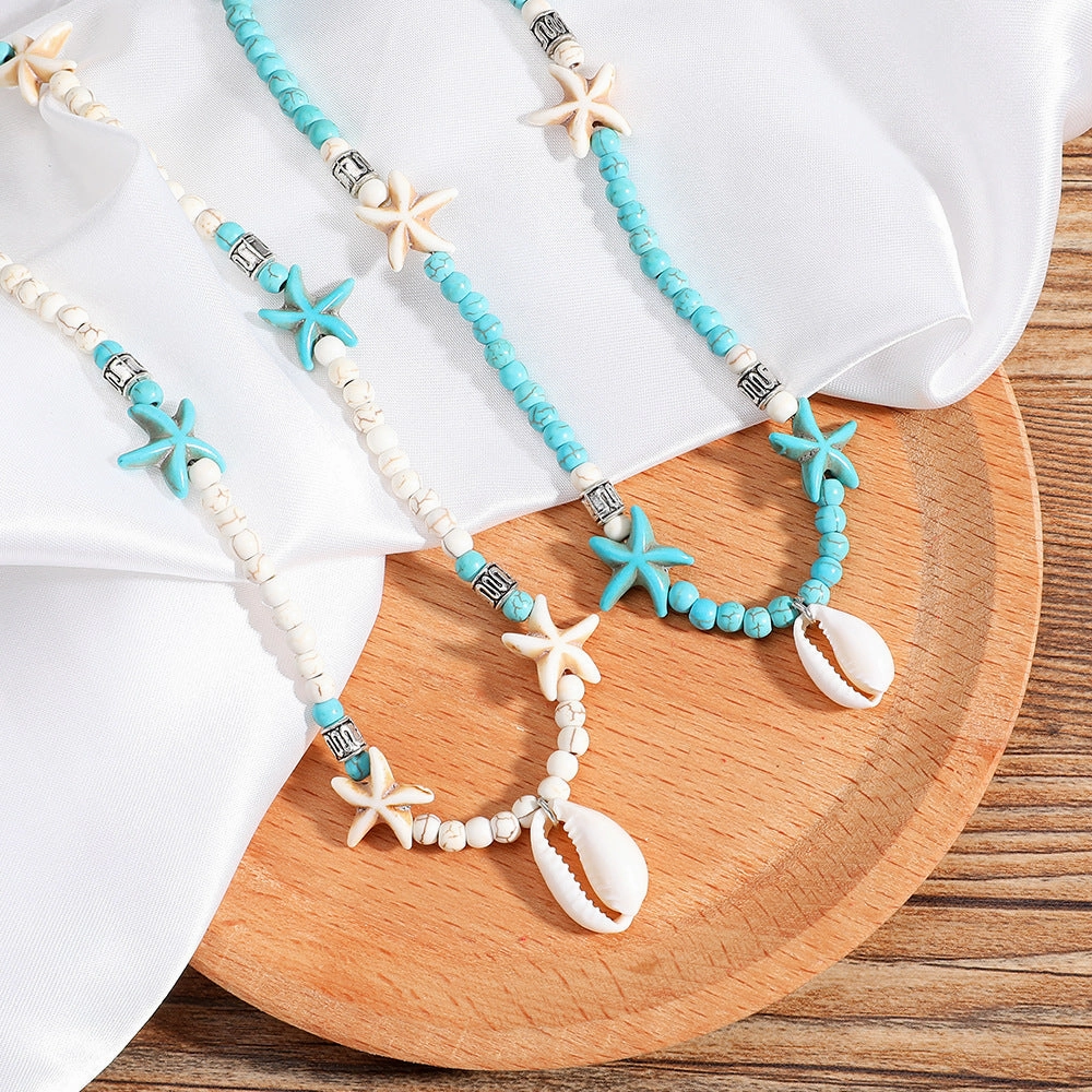Wholesale Bohemian Handmade Turquoise Natural Shell Starfish Necklace