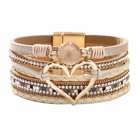 Wholesale Bohemian Heart Rhinestone Magnetic Leather Bracelet