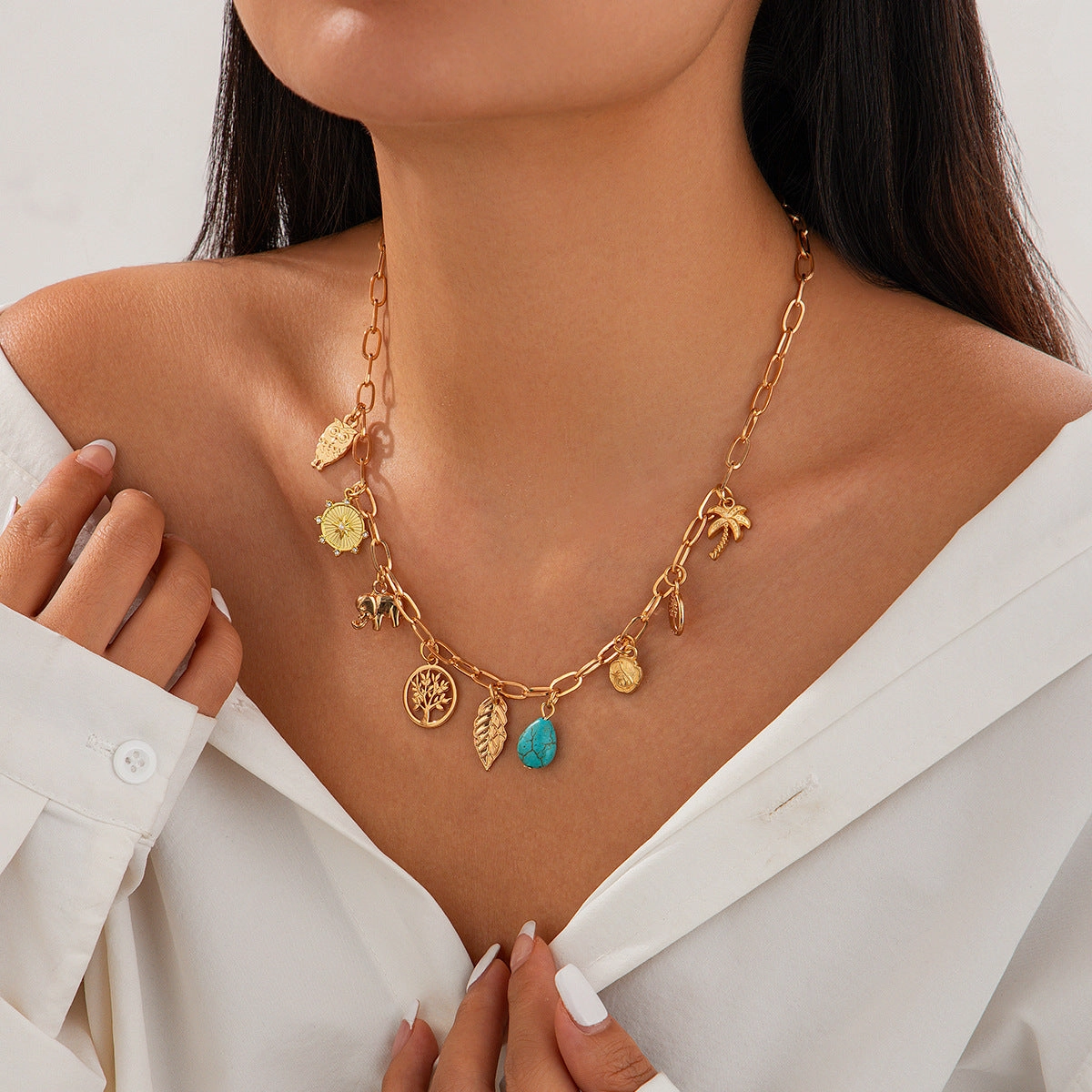 Wholesale Bohemian Heavy Chain Stacking Ocean Style Mermaid Shell Necklace