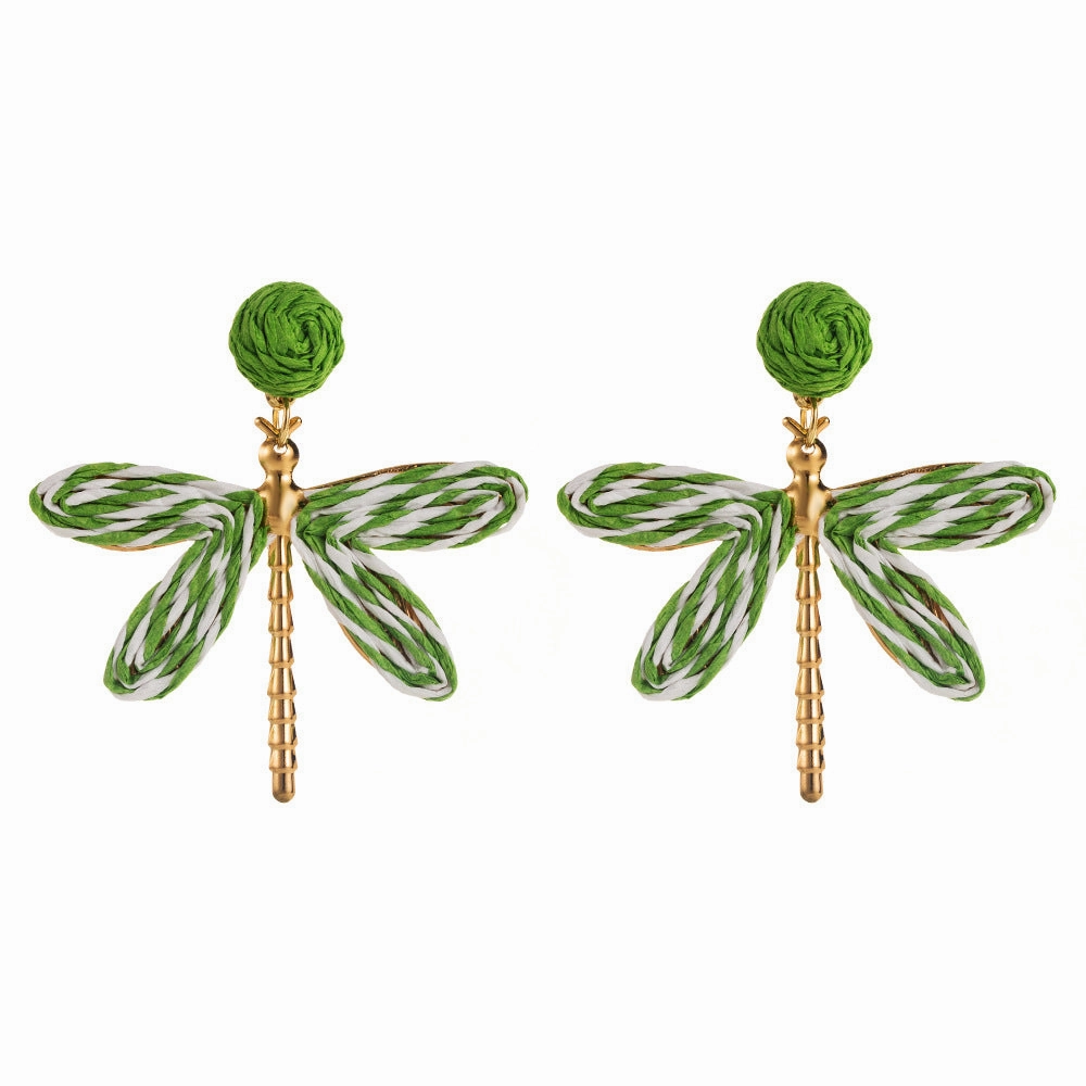 Wholesale Bohemian Holiday Style Hand-woven Raffia Dragonfly Earrings
