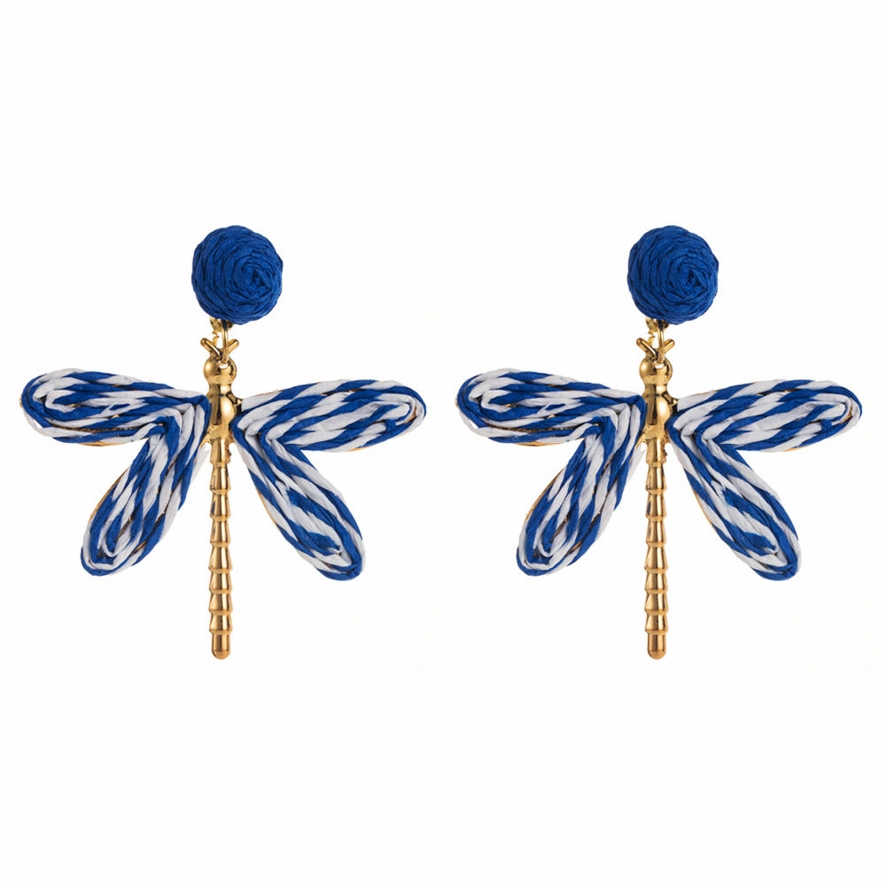 Wholesale Bohemian Holiday Style Hand-woven Raffia Dragonfly Earrings
