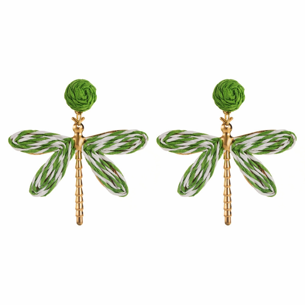 Wholesale Bohemian Holiday Style Hand-woven Raffia Dragonfly Earrings