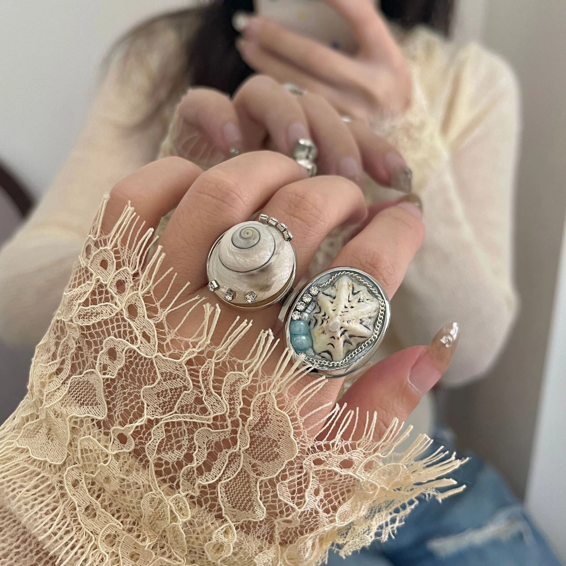 Wholesale Bohemian Holiday Style Snail Shell Wide Version Round Ring