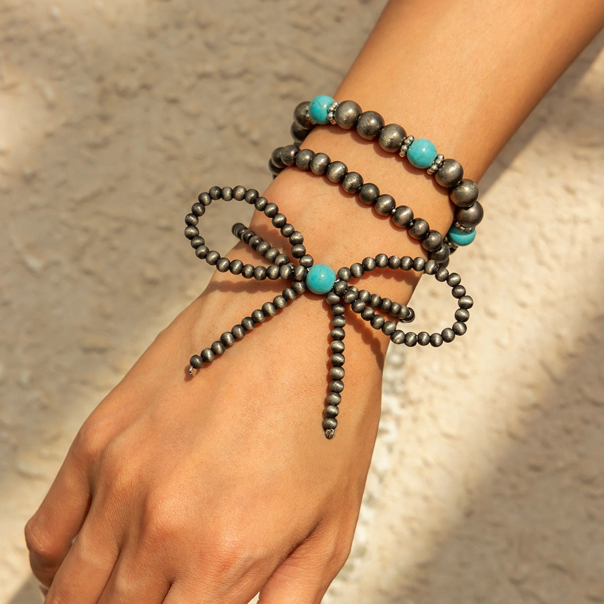 Wholesale Bohemian Layered Turquoise Bow Handmade Necklace