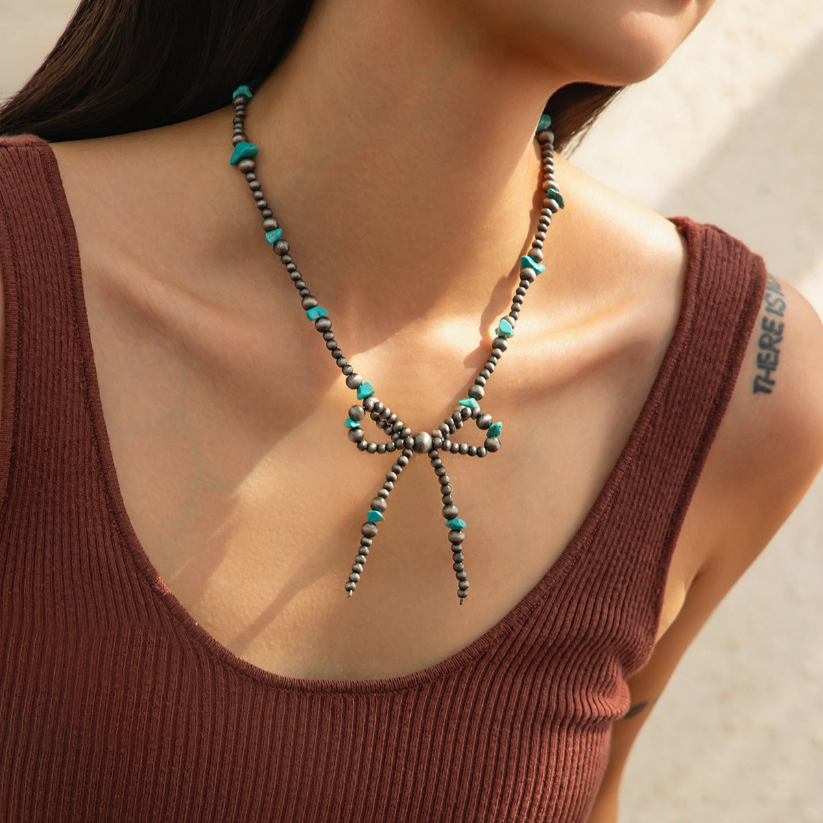 Wholesale Bohemian Layered Turquoise Bow Handmade Necklace