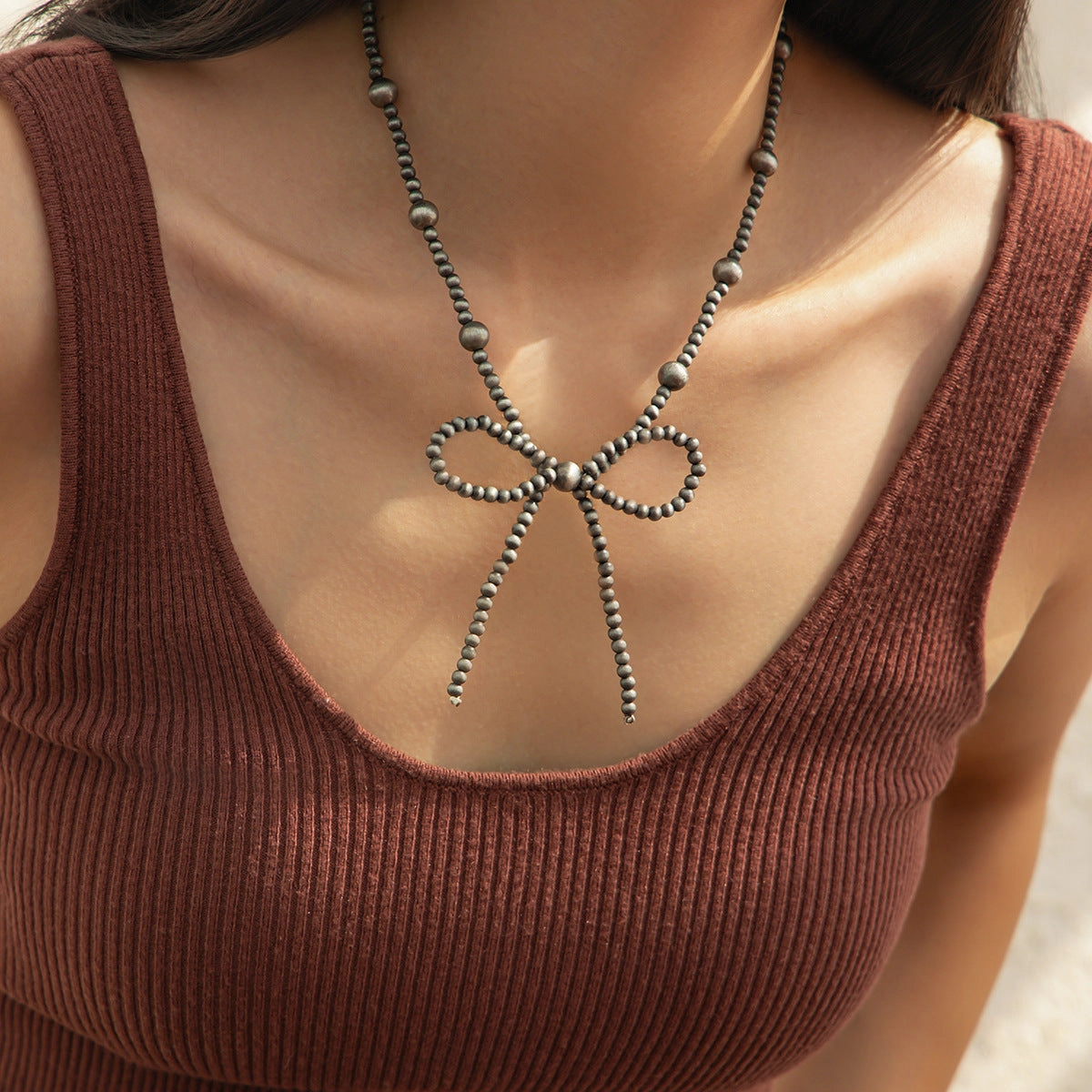 Wholesale Bohemian Layered Turquoise Bow Handmade Necklace