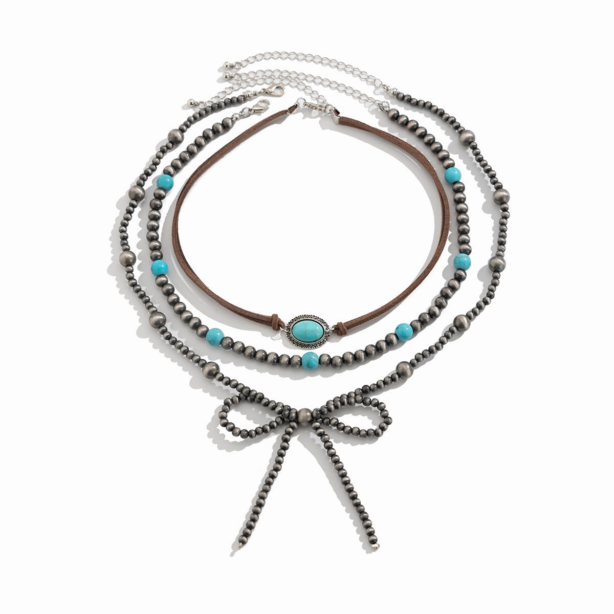 Wholesale Bohemian Layered Turquoise Bow Handmade Necklace
