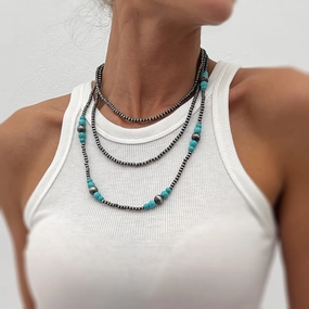 Wholesale Bohemian Layered Turquoise Bow Handmade Necklace
