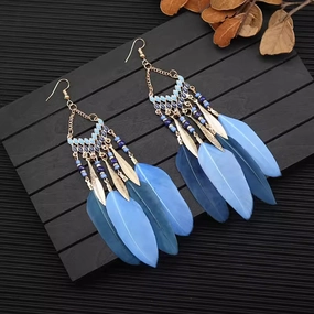 Wholesale Bohemian Long Feather Tassel Earrings