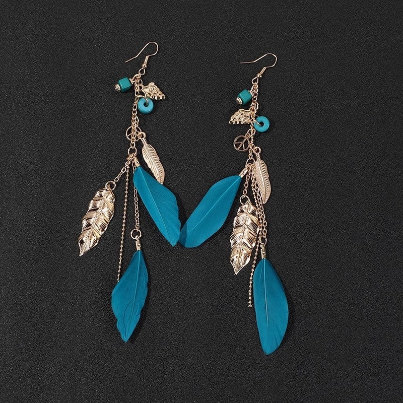 Wholesale Bohemian Long Feather Tassel Earrings