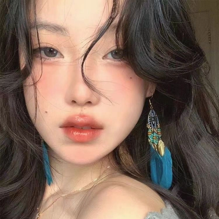 Wholesale Bohemian Long Feather Tassel Earrings
