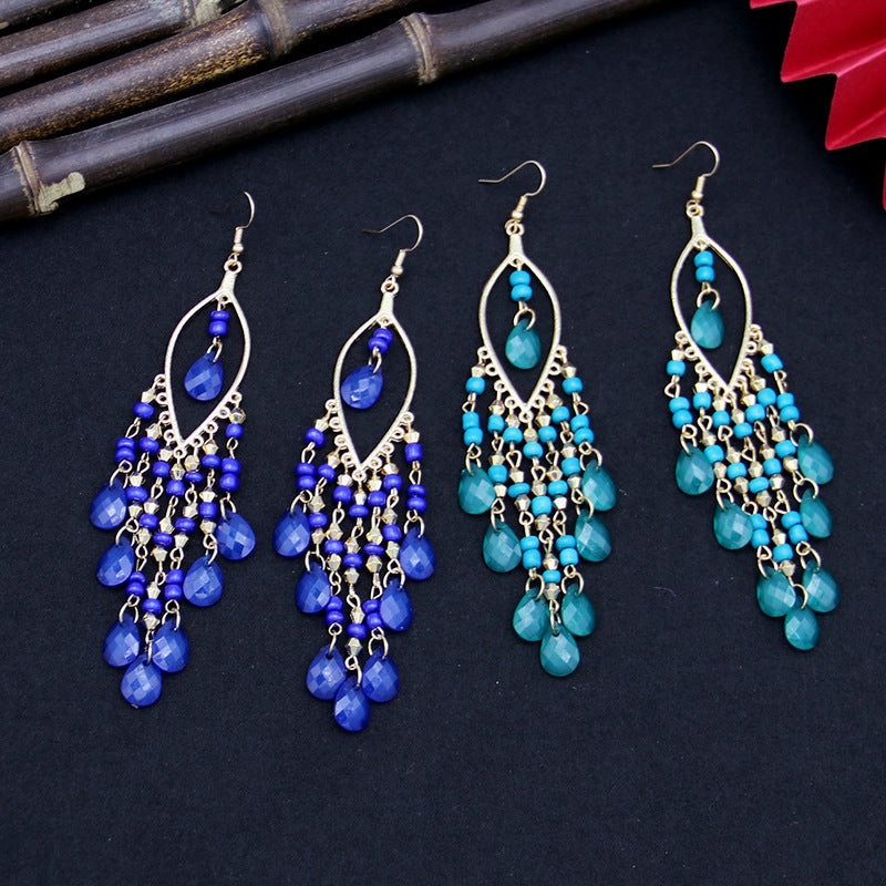 Wholesale Bohemian Long Teardrop Tassel Earrings