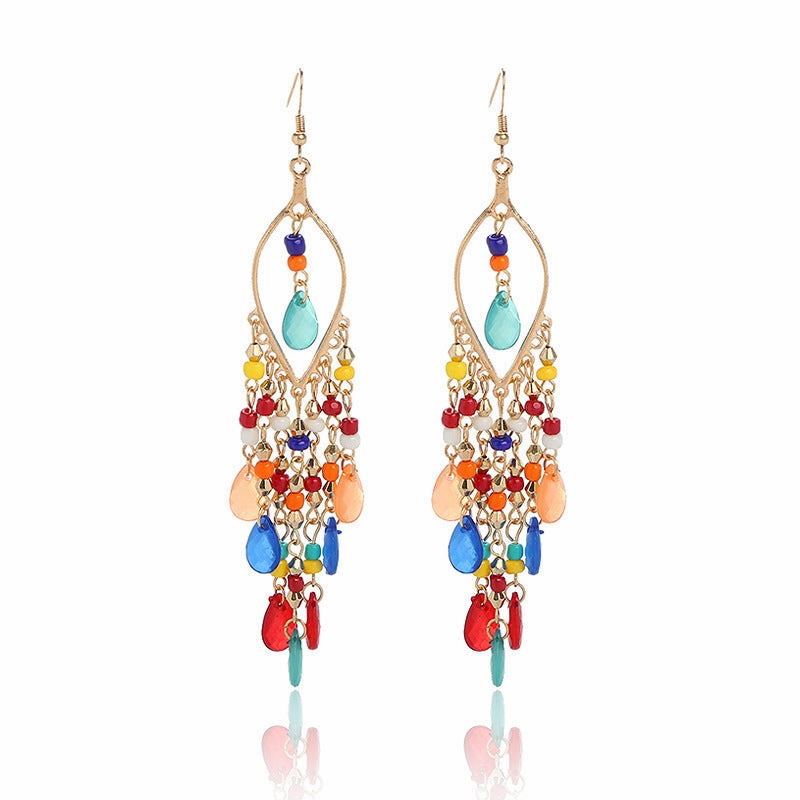 Wholesale Bohemian Long Teardrop Tassel Earrings