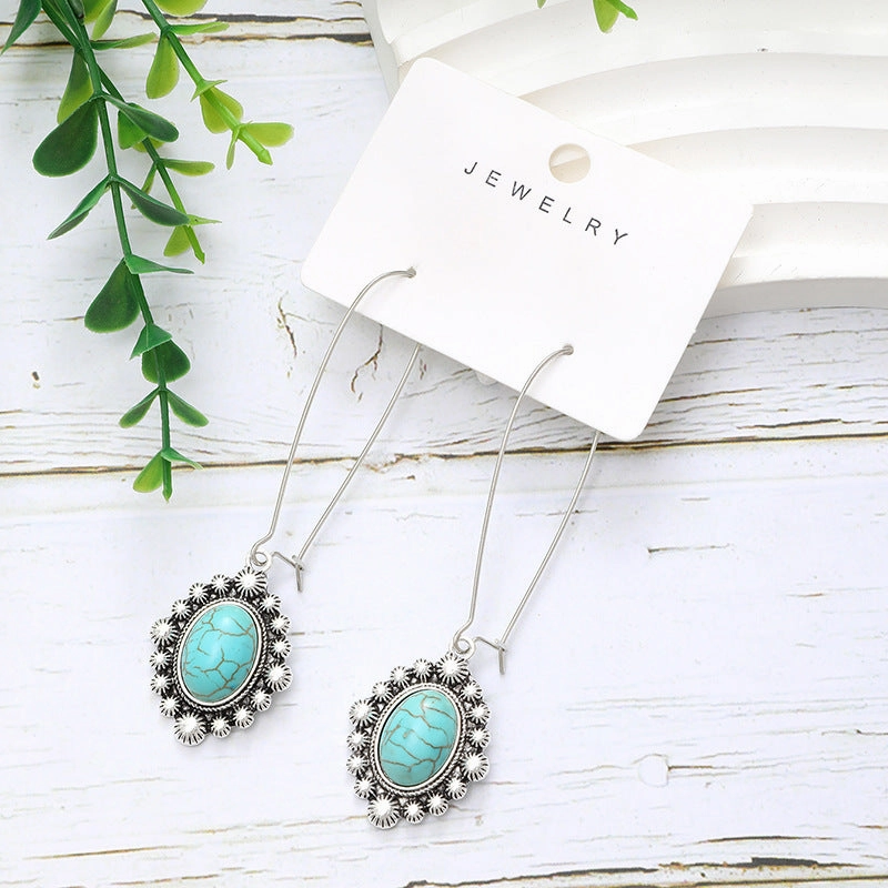 Wholesale Bohemian Metal Turquoise Drop Earrings