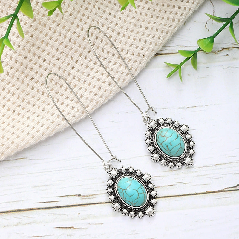 Wholesale Bohemian Metal Turquoise Drop Earrings