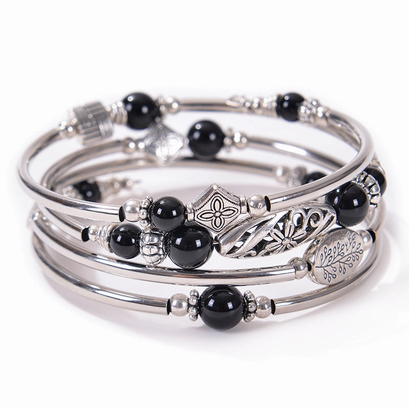 Wholesale Bohemian Multi-layer Imperial Stone Wrapped Four Layer Natural Stone Bead Wrapped Bracelet
