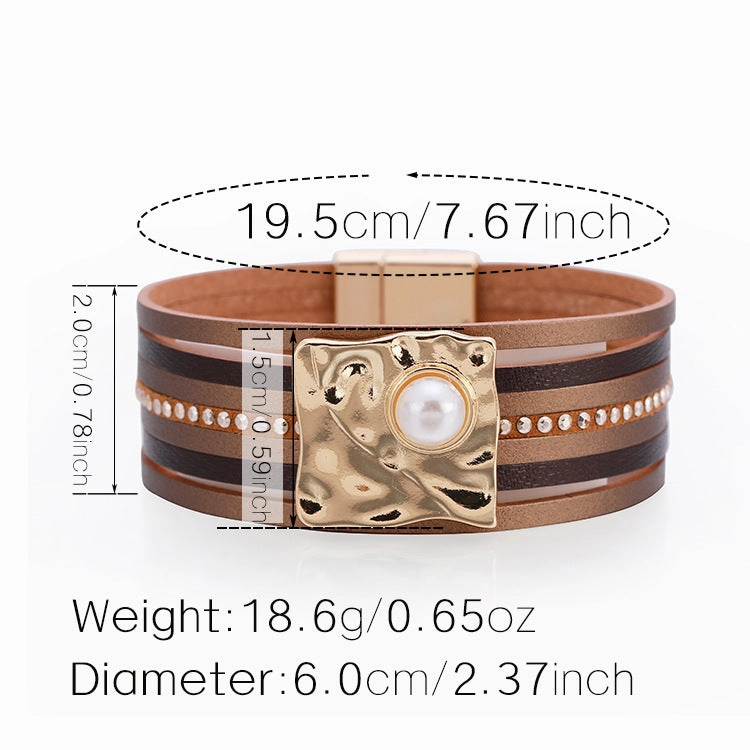 Wholesale Bohemian Multi-layered Leather Buckle with Pearl Bracelet