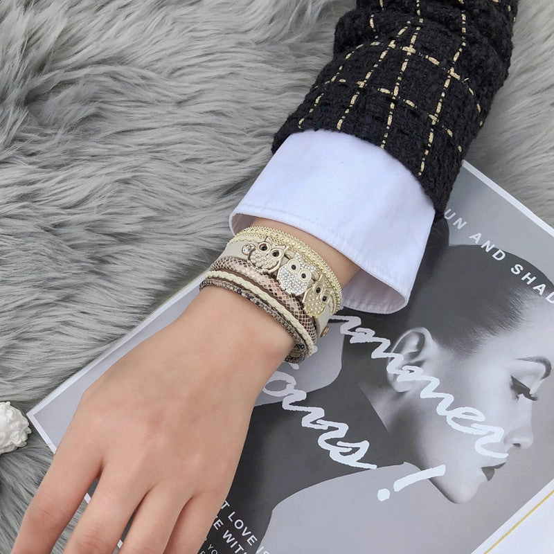 Wholesale Bohemian Owl Leather Bracelet