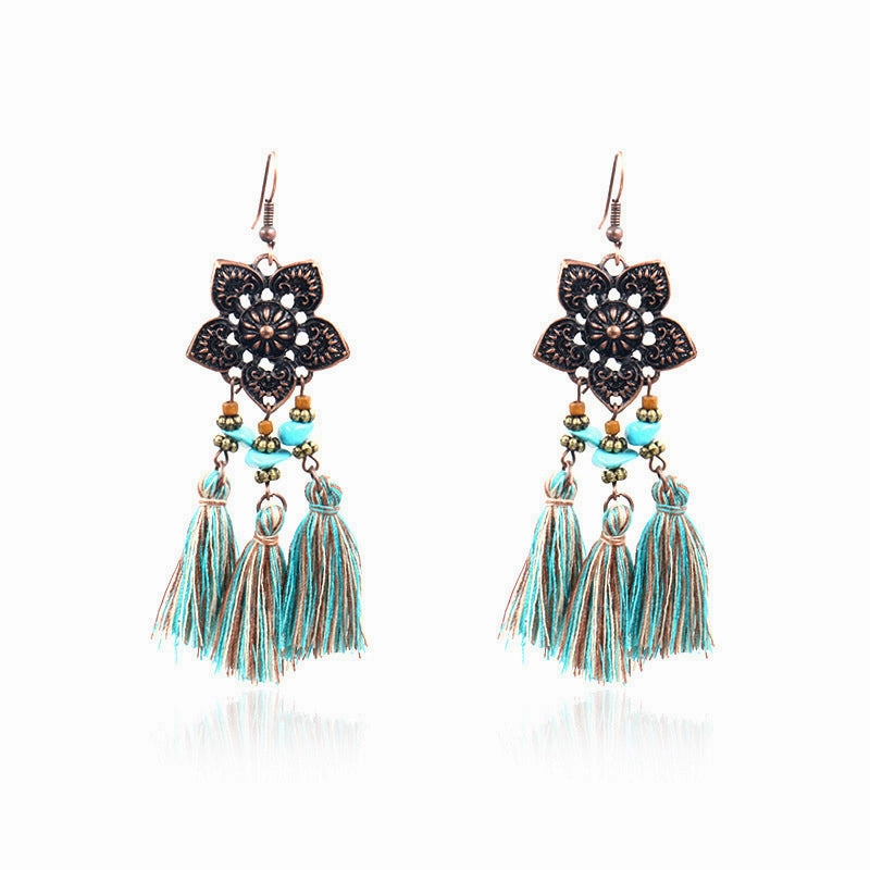 Wholesale Bohemian Plum Flower Turquoise Earrings