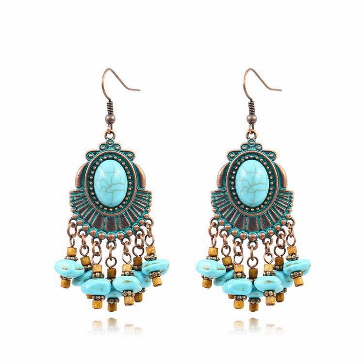 Wholesale Bohemian Plum Flower Turquoise Earrings