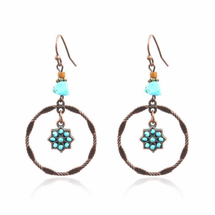 Wholesale Bohemian Plum Flower Turquoise Earrings