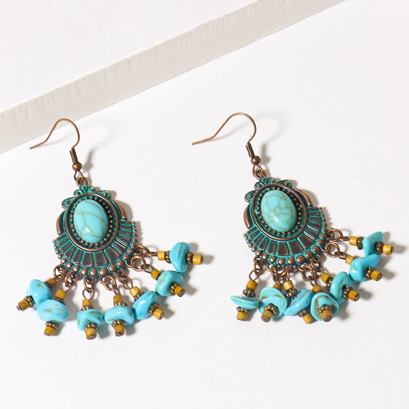 Wholesale Bohemian Plum Flower Turquoise Earrings