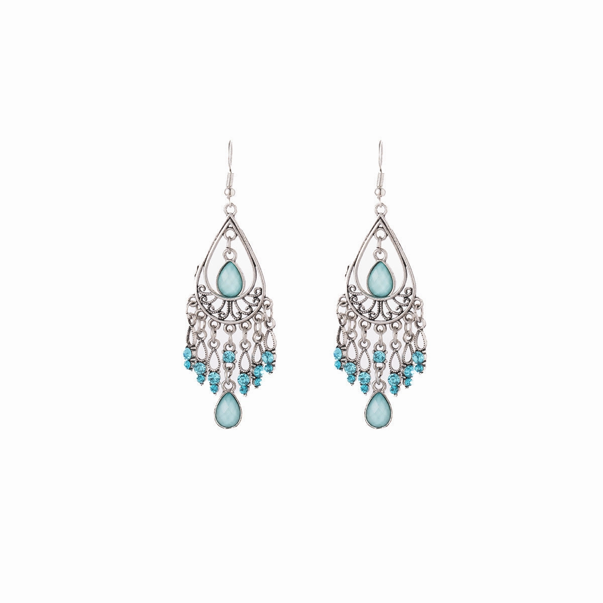 Wholesale Bohemian Retro Long Peacock Feather Diamond Tassel Earrings