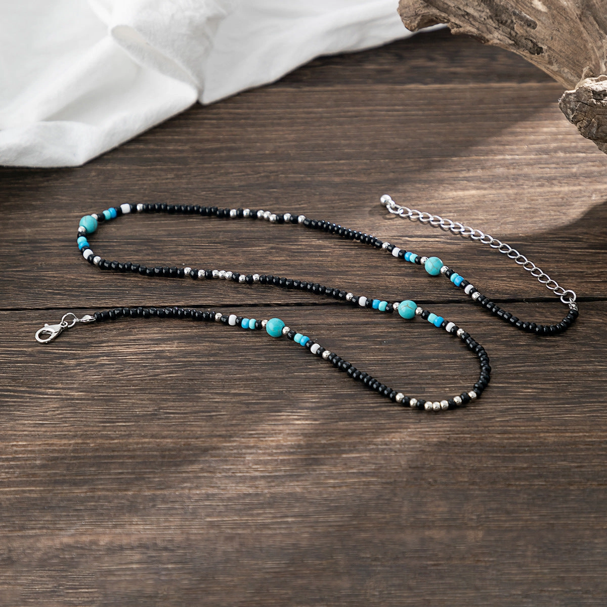 Wholesale Bohemian rice bead necklace men's turquoise clavicle necklace