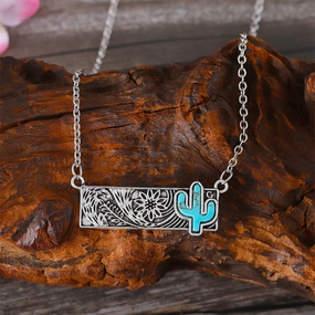 Wholesale Bohemian Square Turquoise Cactus Western Style Necklace