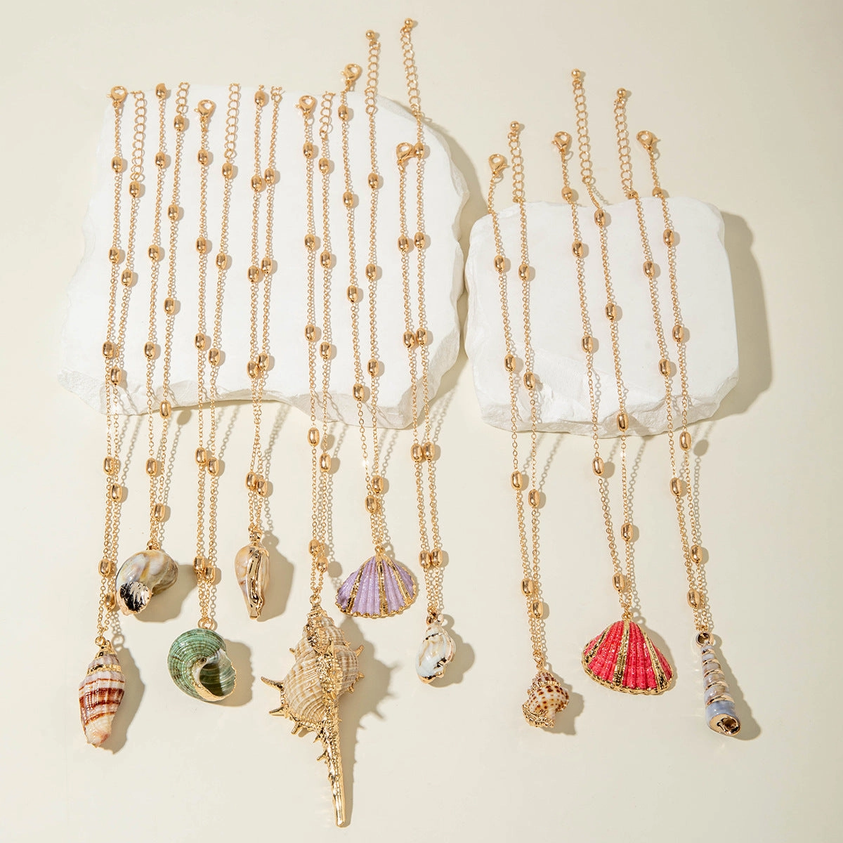 Wholesale Bohemian style gold-rimmed summer ocean conch shell necklace