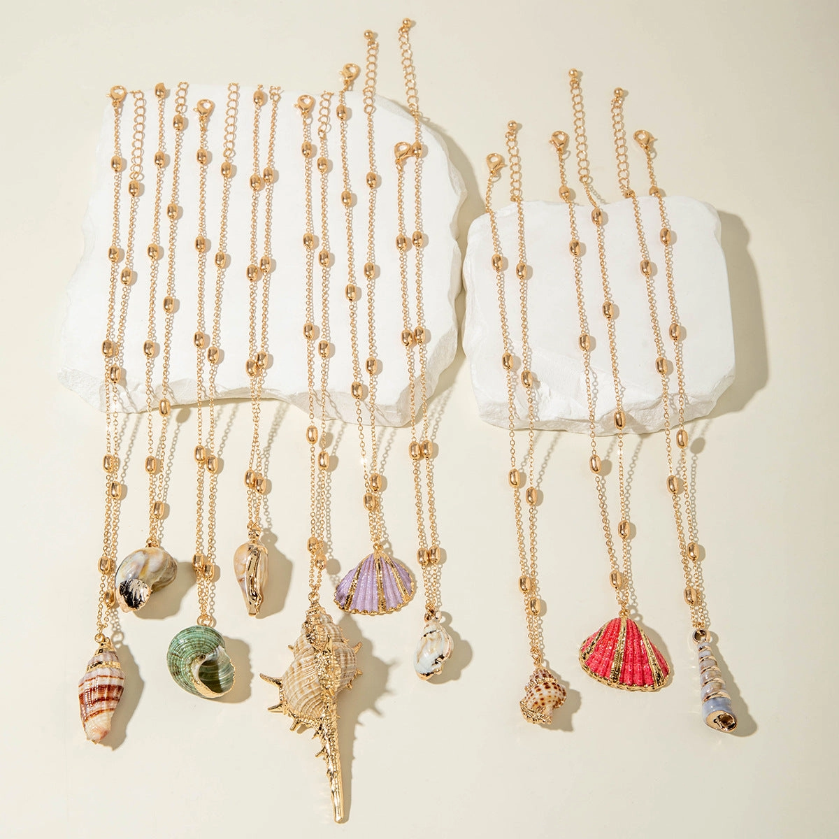 Wholesale Bohemian style gold-rimmed summer ocean conch shell necklace