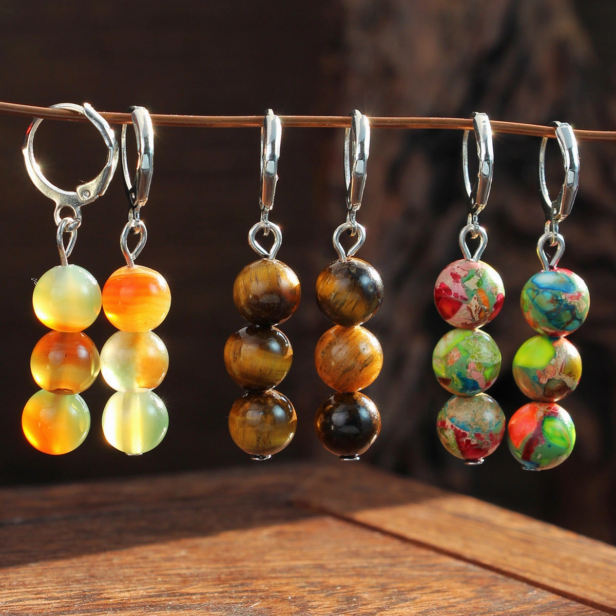 Wholesale Bohemian style natural stone earrings