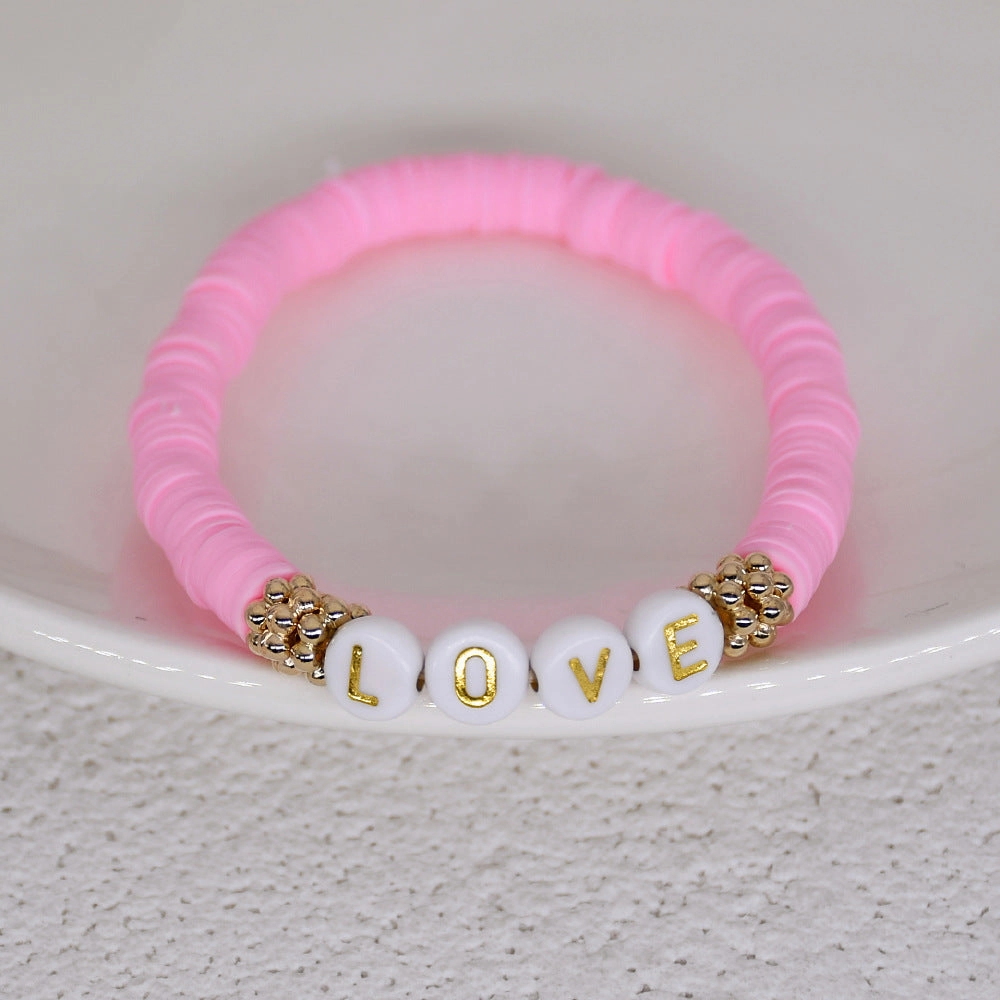 Wholesale Bohemian Style Soft Clay Letter Bracelet Combination Set