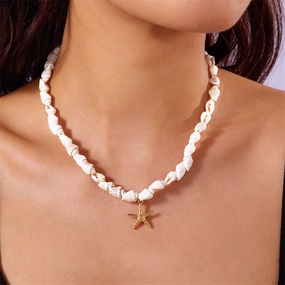 Wholesale Bohemian Summer Dopamine Conch Shell Starfish Necklace