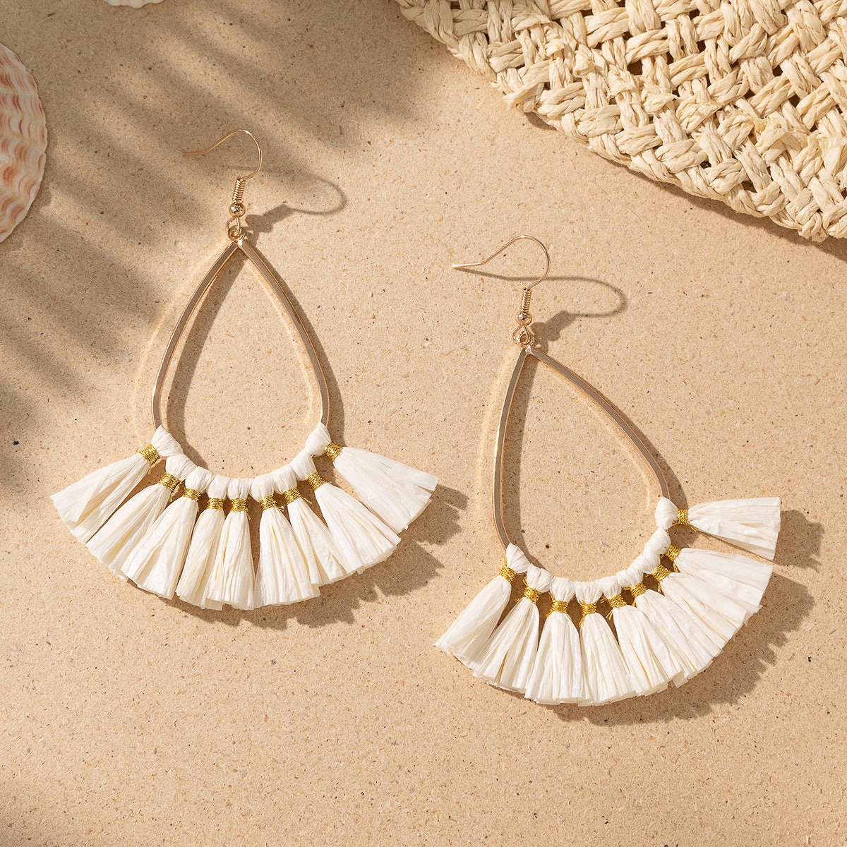 Wholesale Bohemian Tassel Braided Raffia Earrings