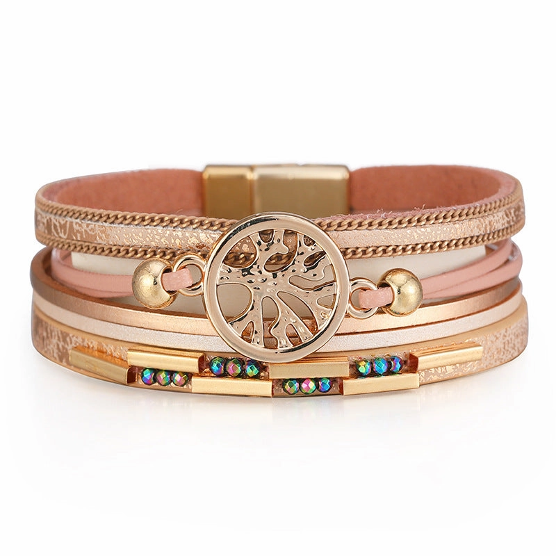 Wholesale Bohemian Tree of Life Multi-layered Leather Bracelet