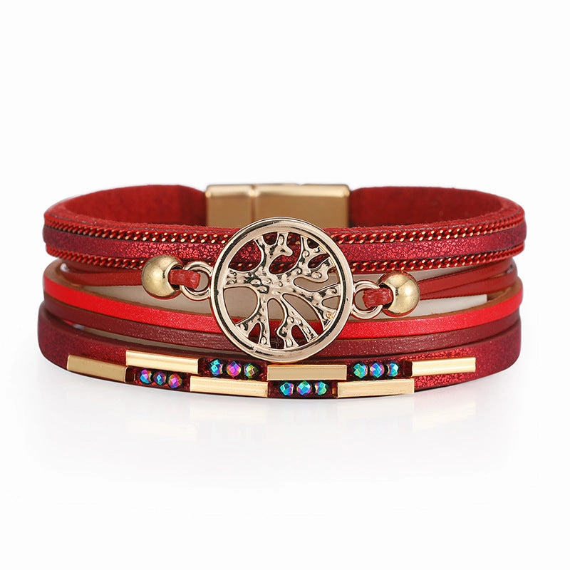 Wholesale Bohemian Tree of Life Multi-layered Leather Bracelet