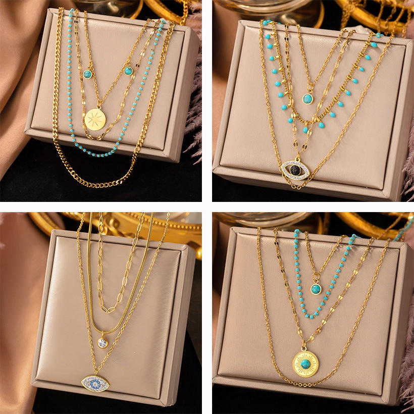Wholesale Bohemian Turquoise Eye Titanium Steel Necklaces
