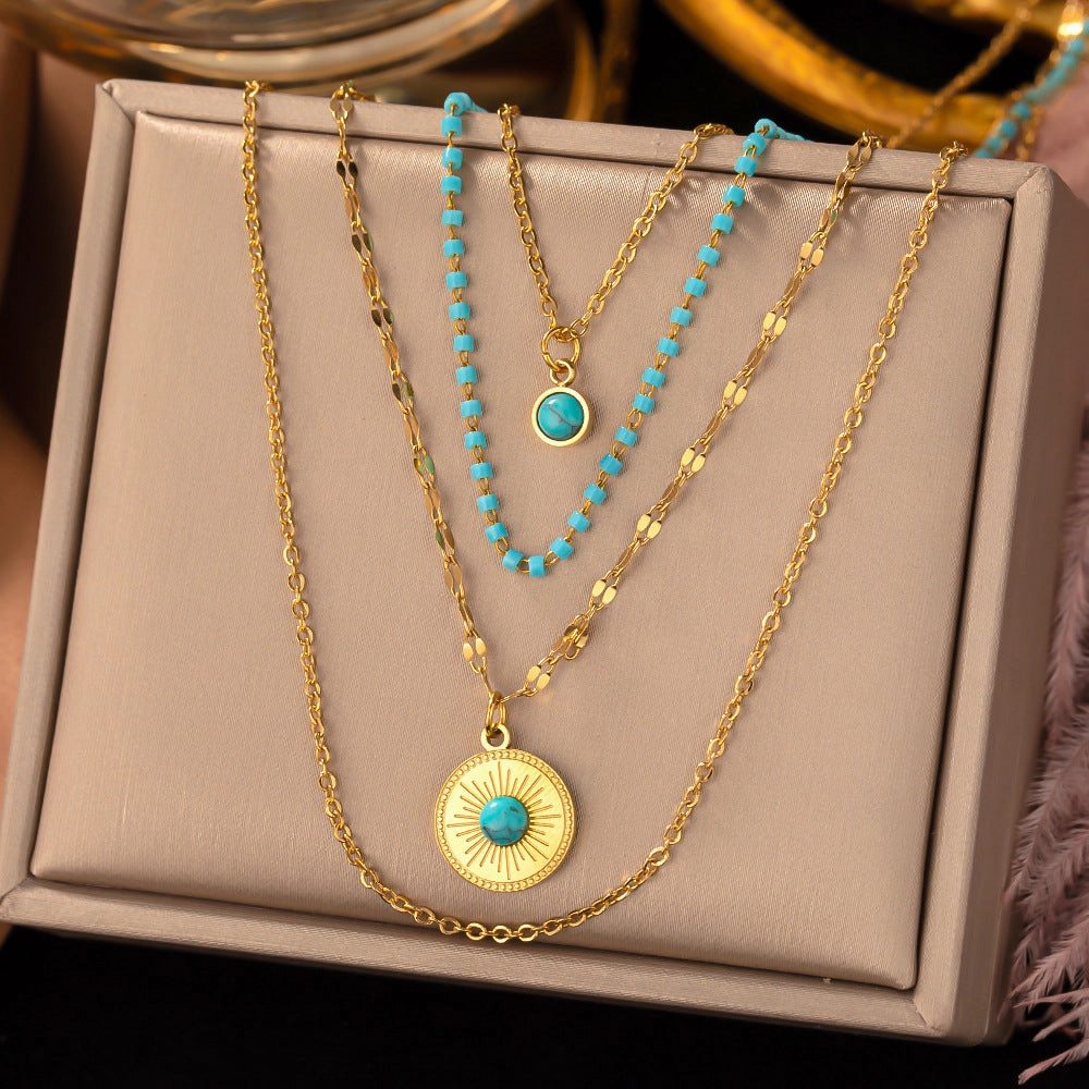Wholesale Bohemian Turquoise Eye Titanium Steel Necklaces
