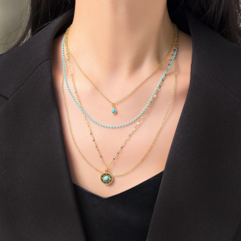 Wholesale Bohemian Turquoise Eye Titanium Steel Necklaces