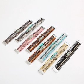 Wholesale Bohemian Vintage Ethnic Style Braided Turquoise Multi-layered Bracelet