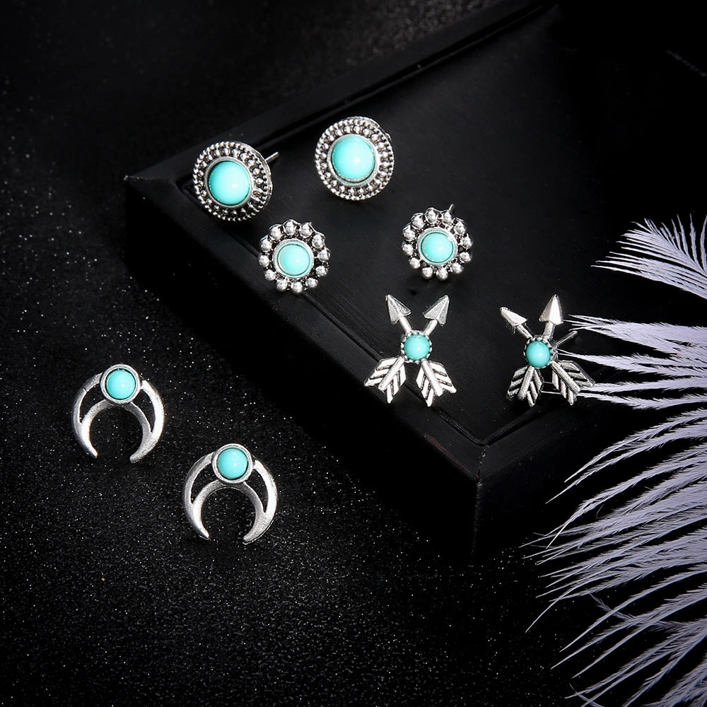 Wholesale Bohemian Vintage Totem Turquoise Stud Earrings
